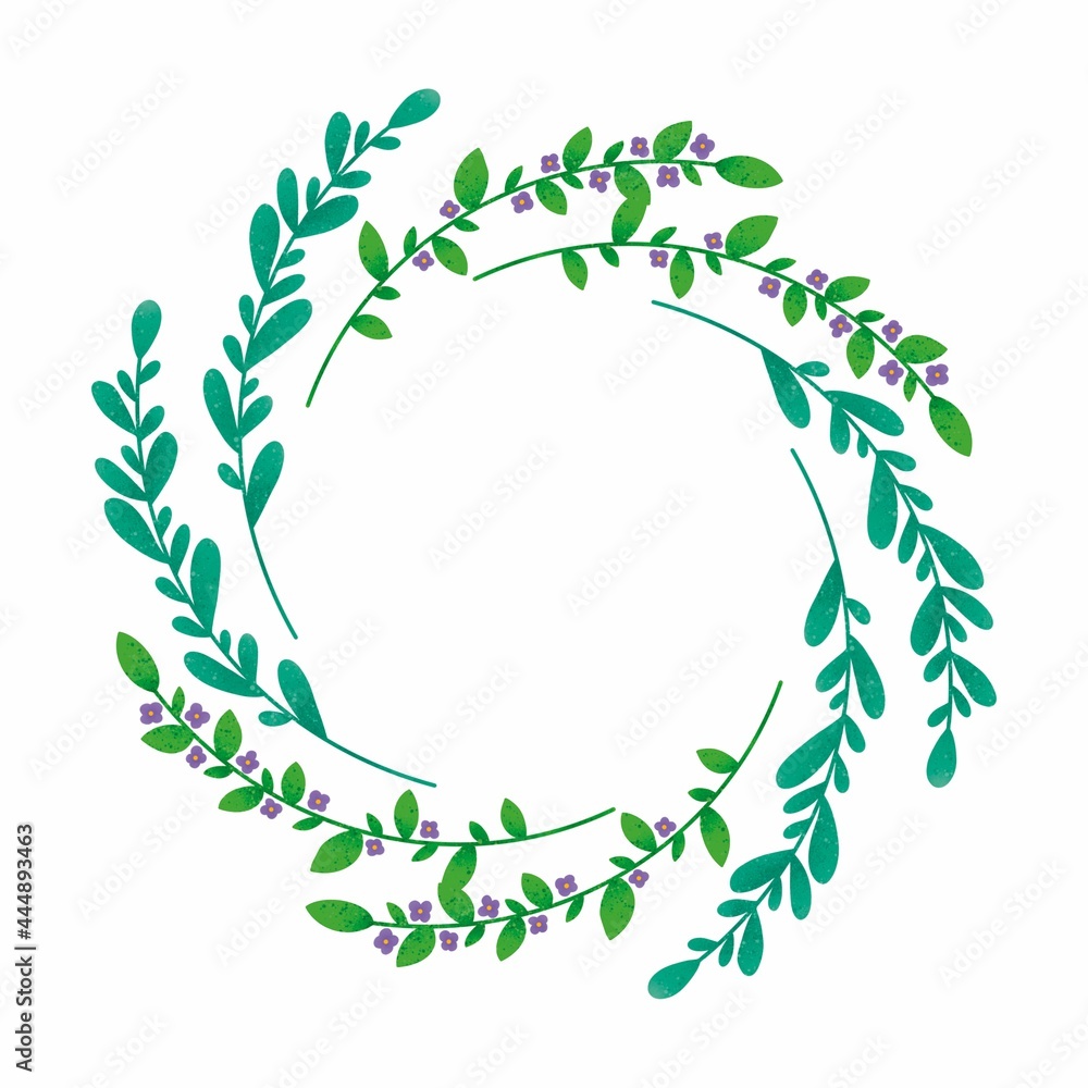 Invitation design with herbs, branches, leaves. Template, frame, circle, garland. Raster branches, leaves isolated on white background. Invitation design with herbs, branches, leaves. Template, frame, circle, garland. Raster branches, leaves isolated on white background.