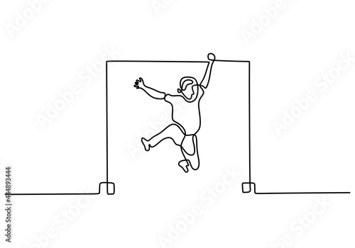 Single continuous line drawing of a kid lift up at the playground. Energetic little boy playing at playgroup isolated on white background. Happy childhood concept minimalist style. Vector illustration