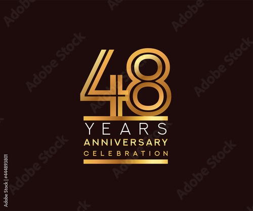 48th years anniversary celebration logotype. Anniversary logo with golden and silver color isolated on black background, vector design for celebration, invitation card, and greeting card