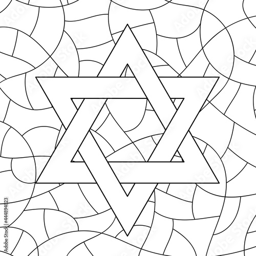 Coloring books jewish star of David . Mosaic background with a six-pointed star. Vector illustration.