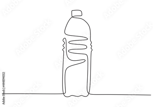 Single one line drawing of a minimalist design pair of mineral water bottles isolated on white background. The concept of healthy life style. Freshness summer drink. Vector water plastic bottle
