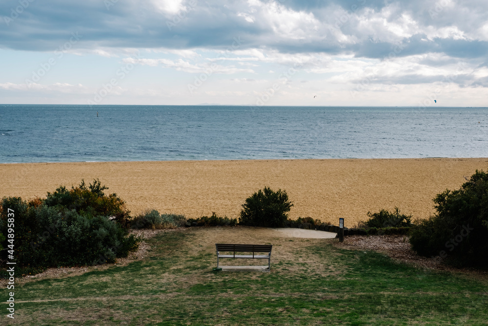 bench lonely in park and sea and sand bench lonely in park and sea and sand