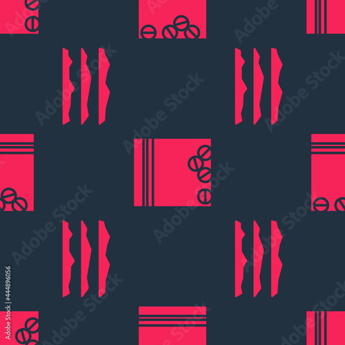 Set Cocaine or heroin drug and Plastic bag of drug on seamless pattern. Vector