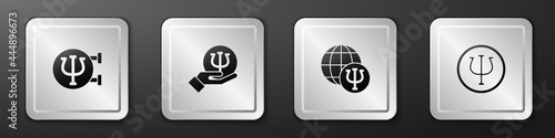 Set Psychology, Psi, , and icon. Silver square button. Vector