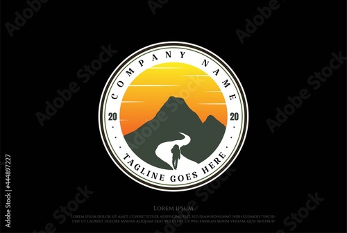 Sunset Sunrise Mountain Hiking Climber Adventure Sport Club Logo Design Vector