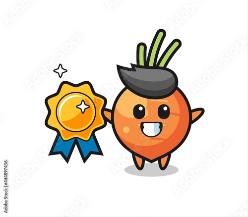 carrot mascot illustration holding a golden badge