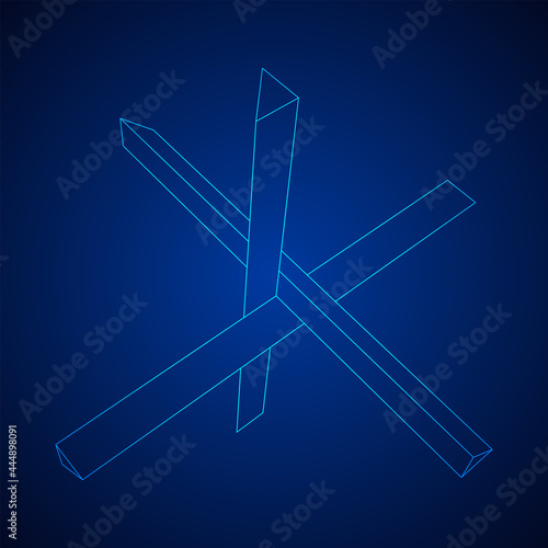 Hedgehog antitank defence. Wireframe low poly mesh vector illustration.