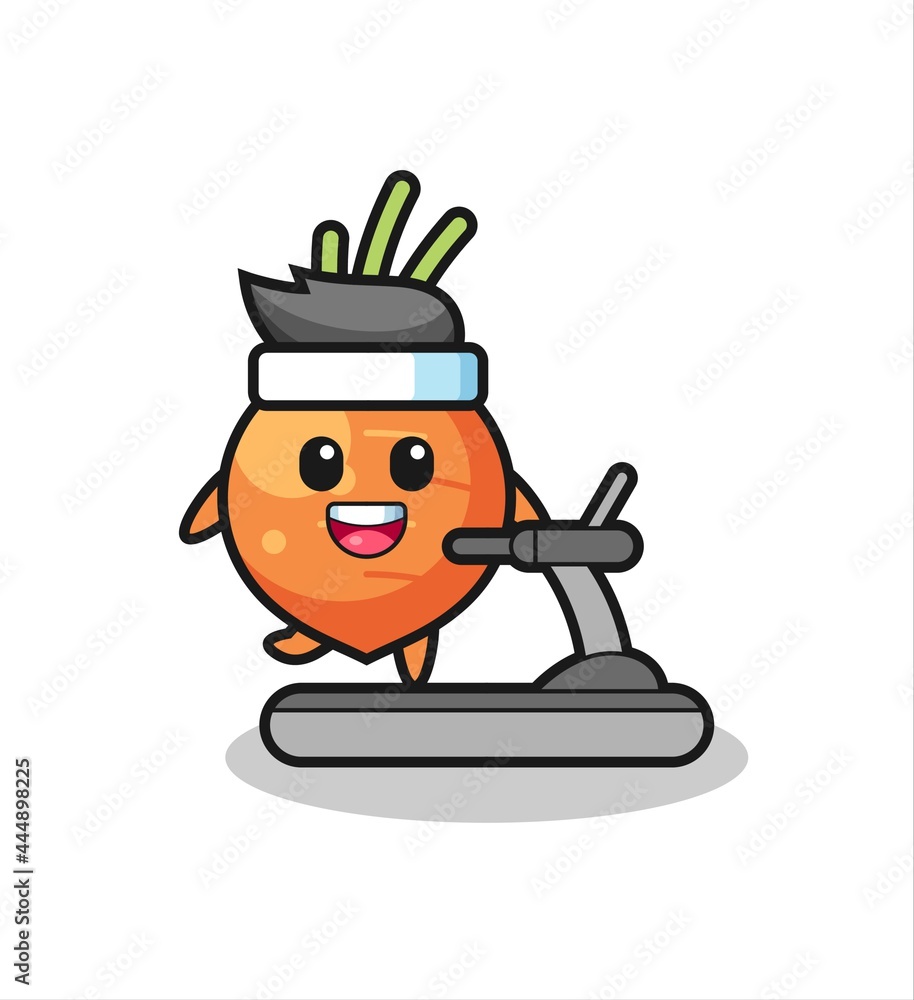 carrot cartoon character walking on the treadmill
