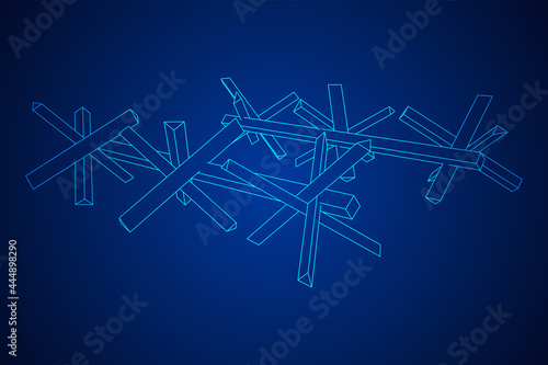 Hedgehog antitank defence. Wireframe low poly mesh vector illustration.