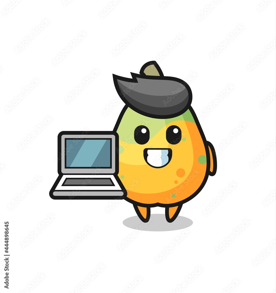 Mascot Illustration of papaya with a laptop