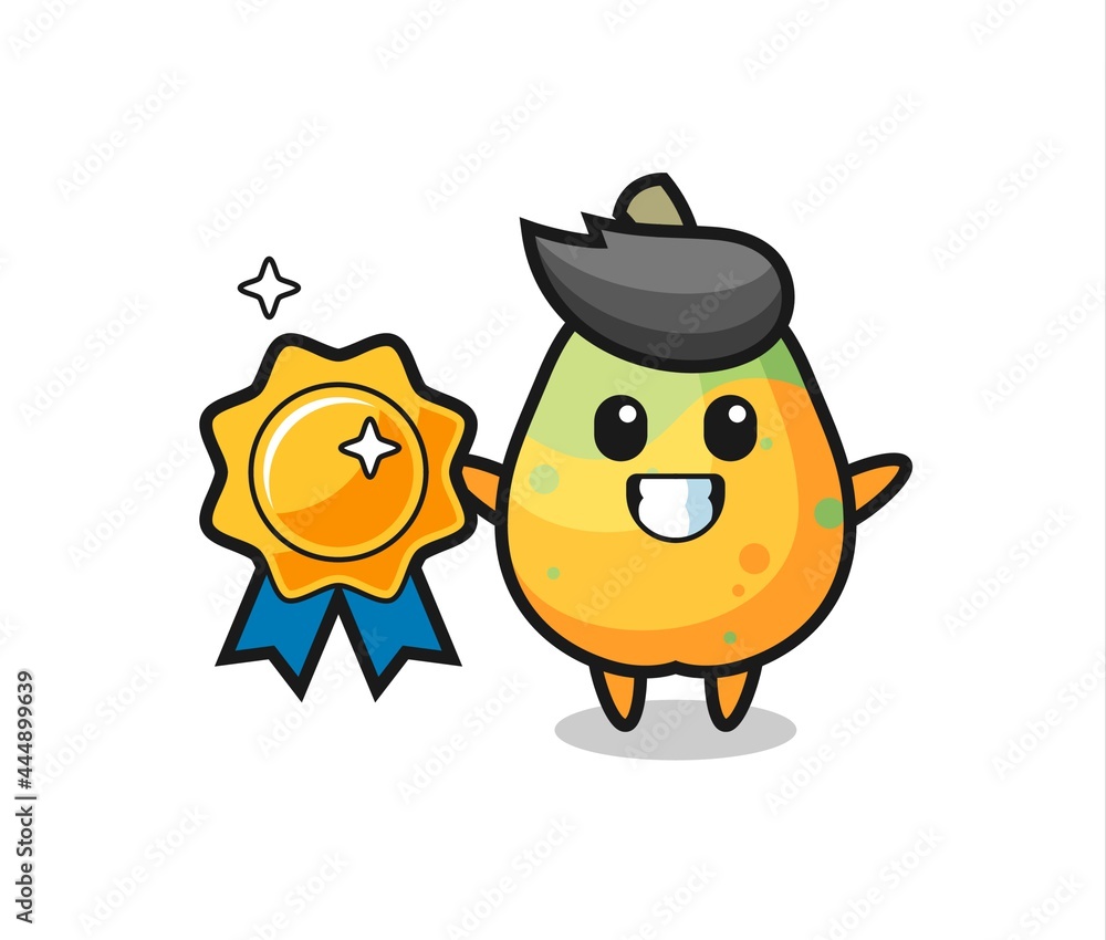 papaya mascot illustration holding a golden badge