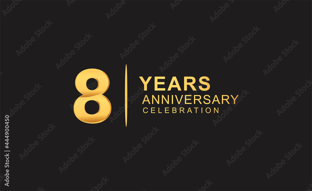 8th years anniversary celebration design with golden color isolated on black background for celebration event - obrazy, fototapety, plakaty 