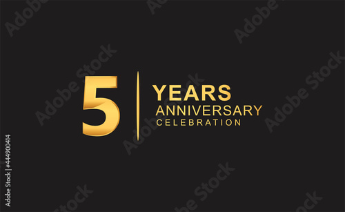 5th years anniversary celebration design with golden color isolated on black background for celebration event photo