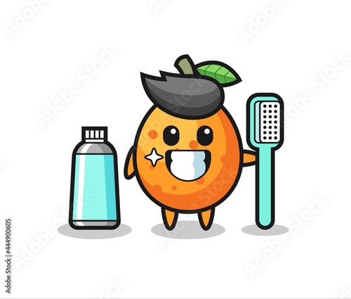 Mascot Illustration of kumquat with a toothbrush