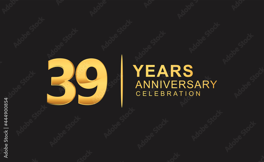 39th years anniversary celebration design with golden color isolated on black background for celebration event