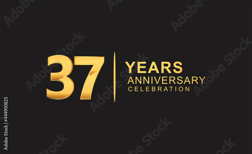 37th years anniversary celebration design with golden color isolated on black background for celebration event