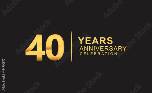 40th years anniversary celebration design with golden color isolated on black background for celebration event