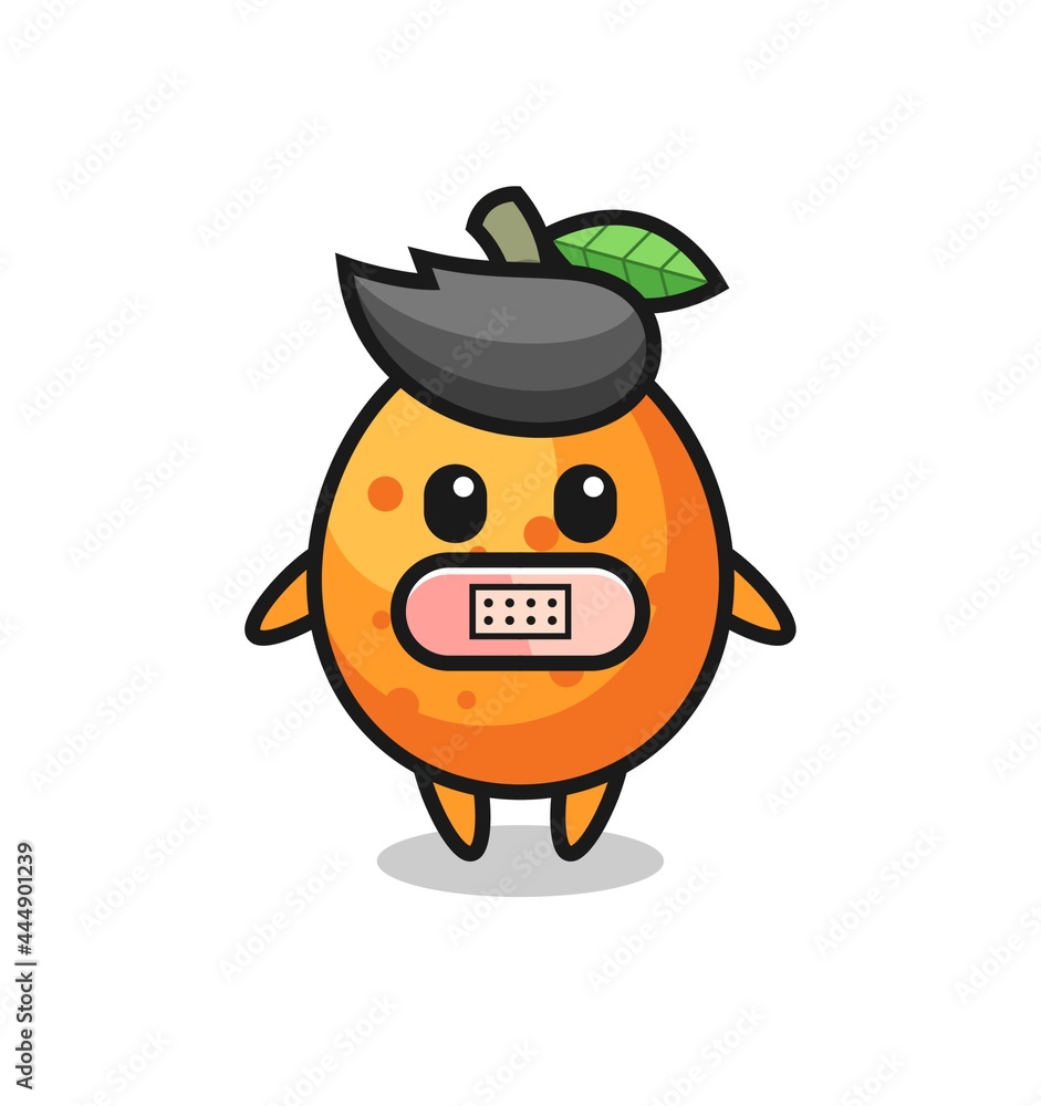 Fototapeta premium Cartoon Illustration of kumquat with tape on mouth