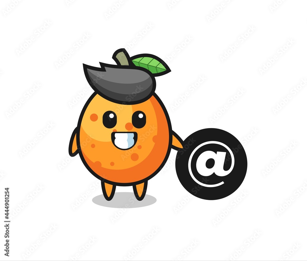 Cartoon Illustration of kumquat standing beside the At symbol Cartoon Illustration of kumquat standing beside the At symbol