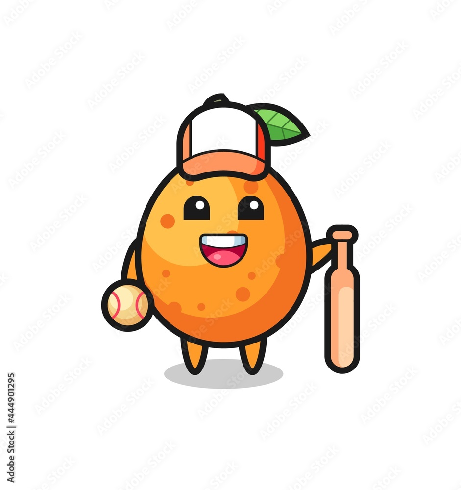 Cartoon character of kumquat as a baseball player Cartoon character of kumquat as a baseball player