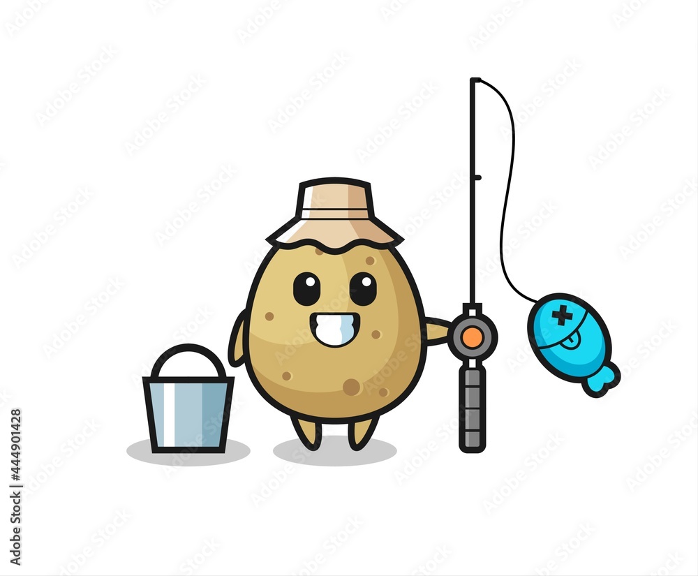 Mascot character of potato as a fisherman Mascot character of potato as a fisherman