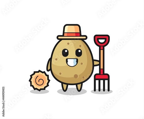 Mascot character of potato as a farmer