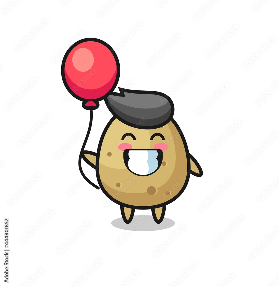 potato mascot illustration is playing balloon