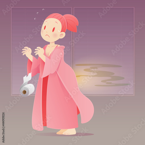 Cartoon woman in a pink nightgown farting, Vector, Funny face cartoon, Illustration
