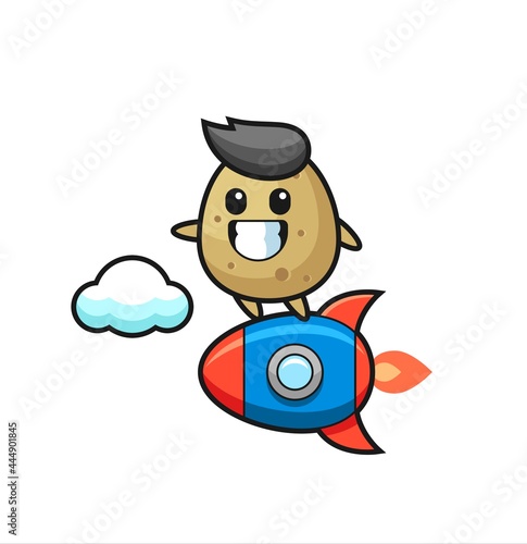 potato mascot character riding a rocket