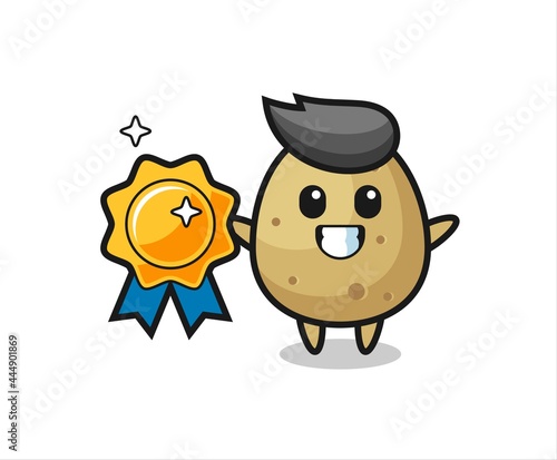 potato mascot illustration holding a golden badge