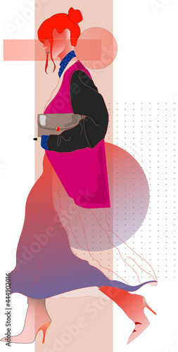 Vector fasion illustration girl in jacket
