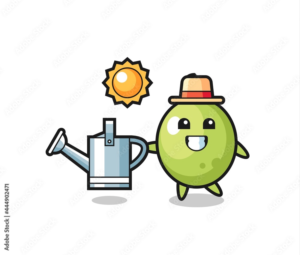 Cartoon character of olive holding watering can Cartoon character of olive holding watering can