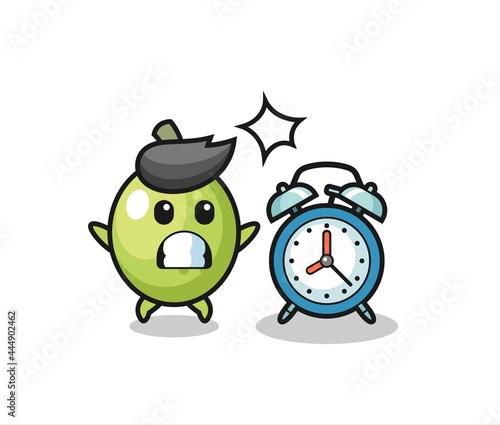 Cartoon Illustration of olive is surprised with a giant alarm clock