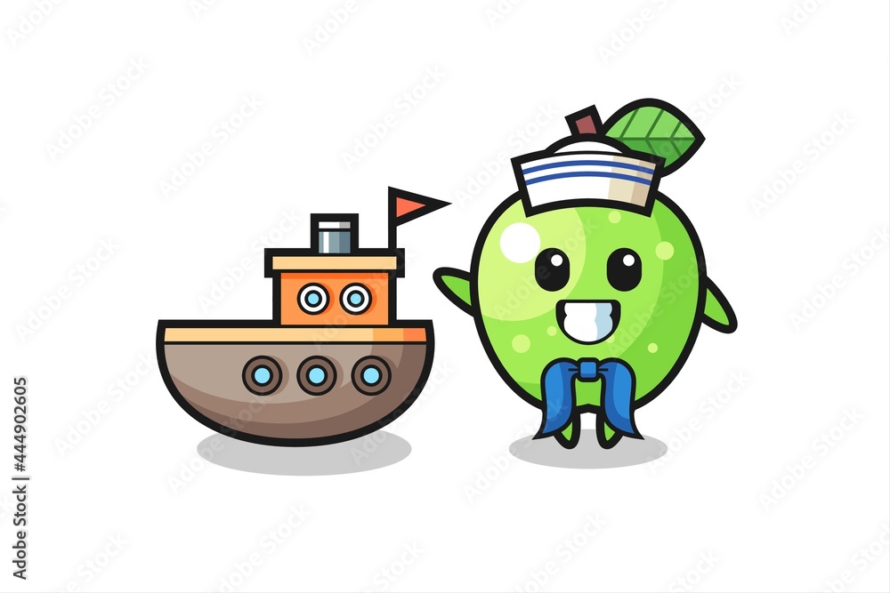Character mascot of green apple as a sailor man Character mascot of green apple as a sailor man