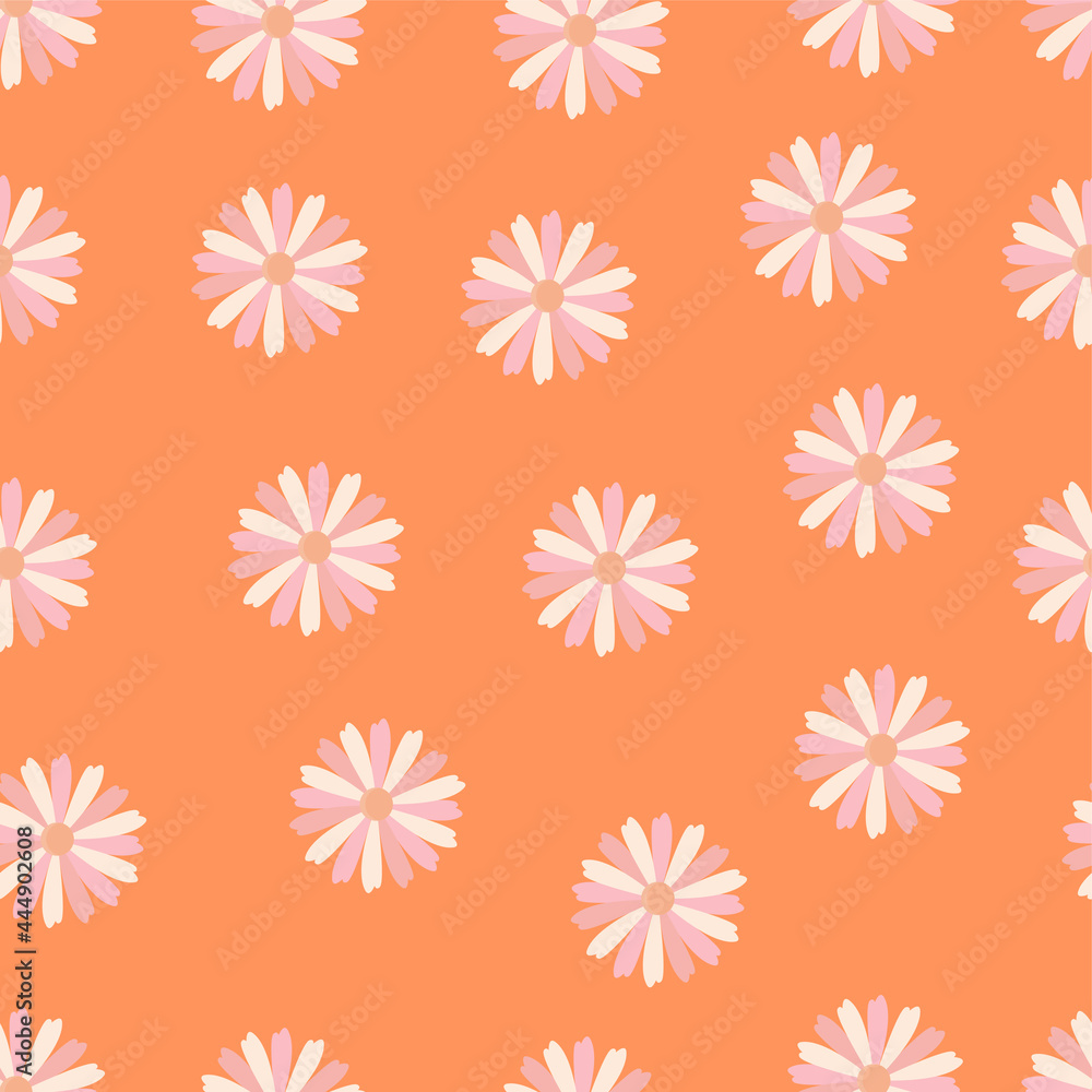 Vector orange scattered cheerful daisy flowers repeat the pattern with an orange center. Suitable for textiles, gift wrapping and wallpaper. Vector orange scattered cheerful daisy flowers repeat the pattern with an orange center. Suitable for textiles, gift wrapping and wallpaper.