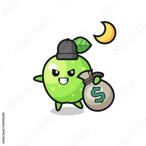 Illustration of green apple cartoon is stolen the money