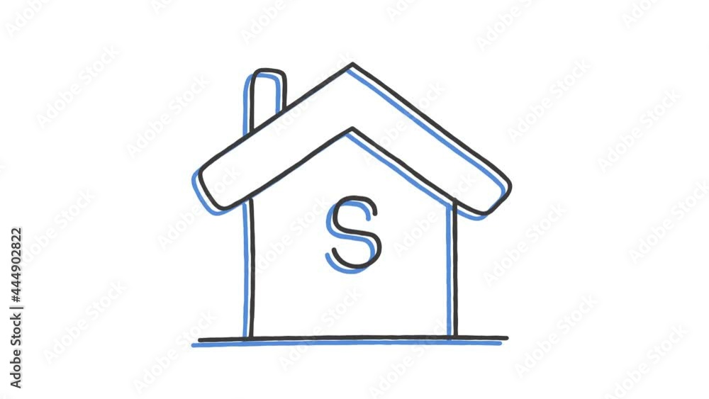 Residential house symbol drawn by hand with a pencil in one line. Outline icon. freehand pencil sketch. White background. High quality 4k footage Residential house symbol drawn by hand with a pencil in one line. Outline icon. freehand pencil sketch. White background. High quality 4k footage