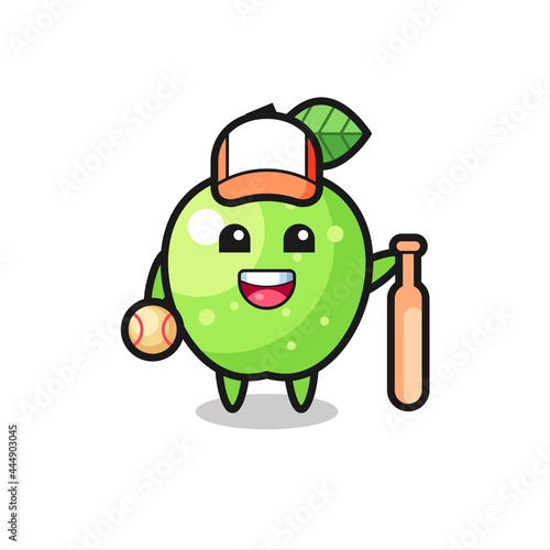 Cartoon character of green apple as a baseball player