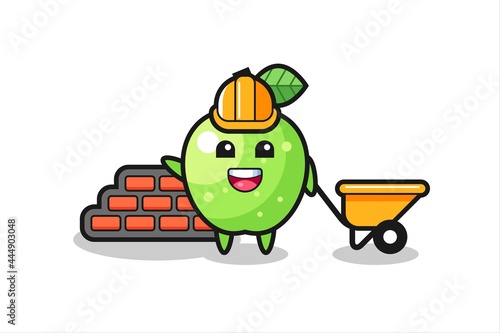 Cartoon character of green apple as a builder