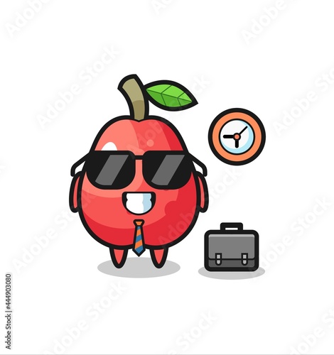Cartoon mascot of water apple as a businessman