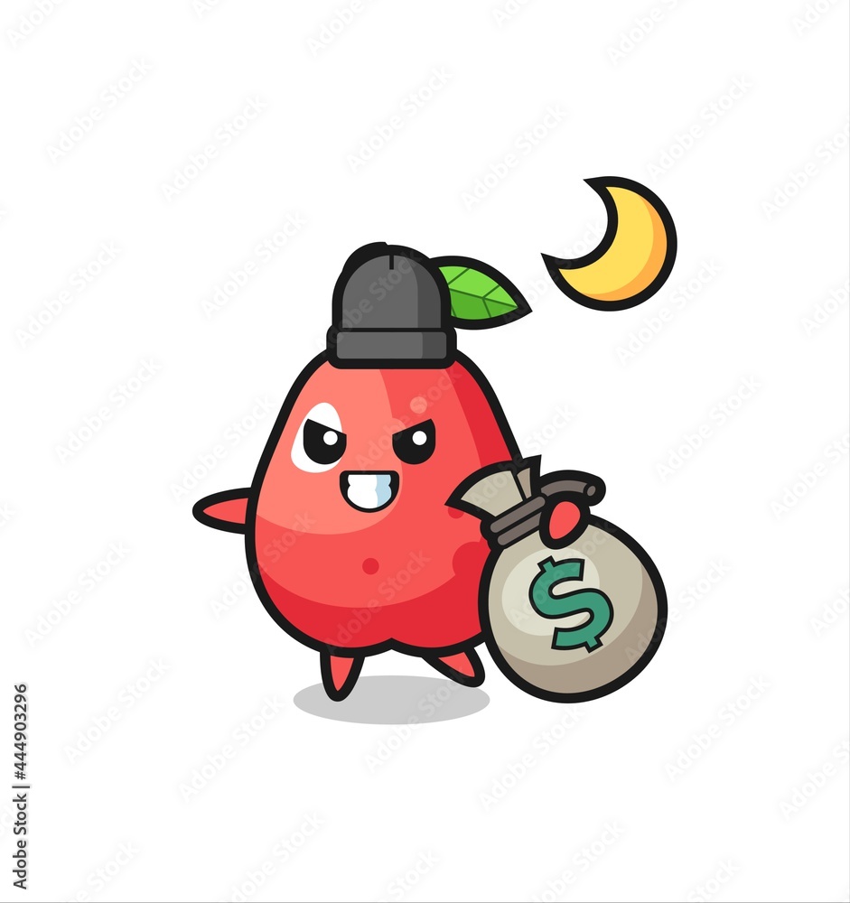 Illustration of water apple cartoon is stolen the money Illustration of water apple cartoon is stolen the money