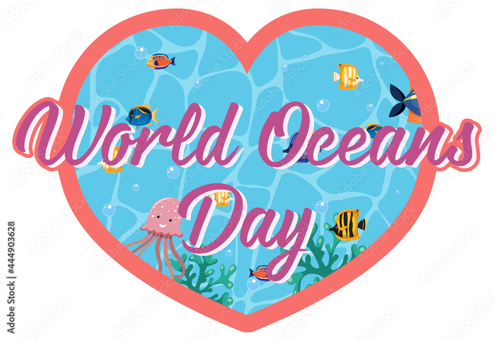 Heart shape template with World Ocean Day banner Heart shape template with World Ocean Day banner