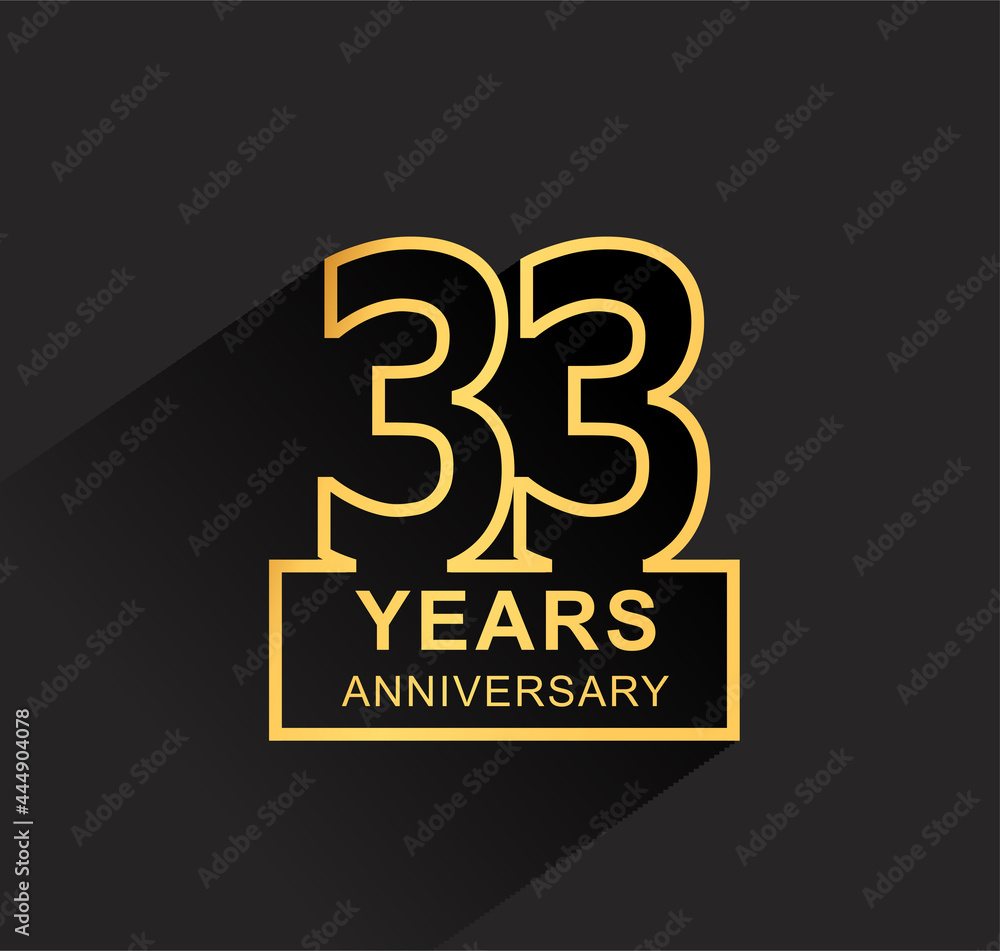 33rd years anniversary design line style with square golden color for anniversary celebration event. isolated with black background 33rd years anniversary design line style with square golden color for anniversary celebration event. isolated with black background