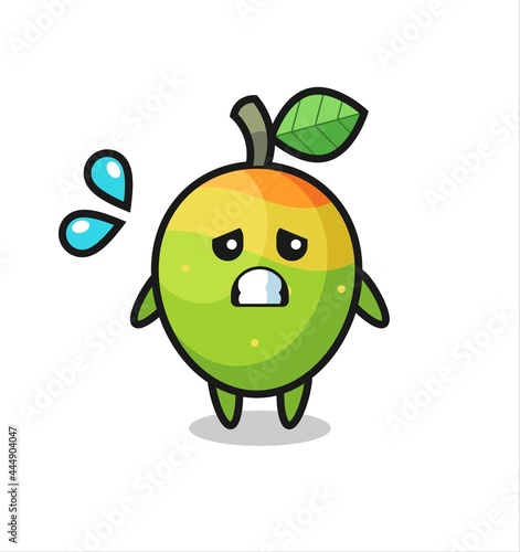 mango mascot character with afraid gesture