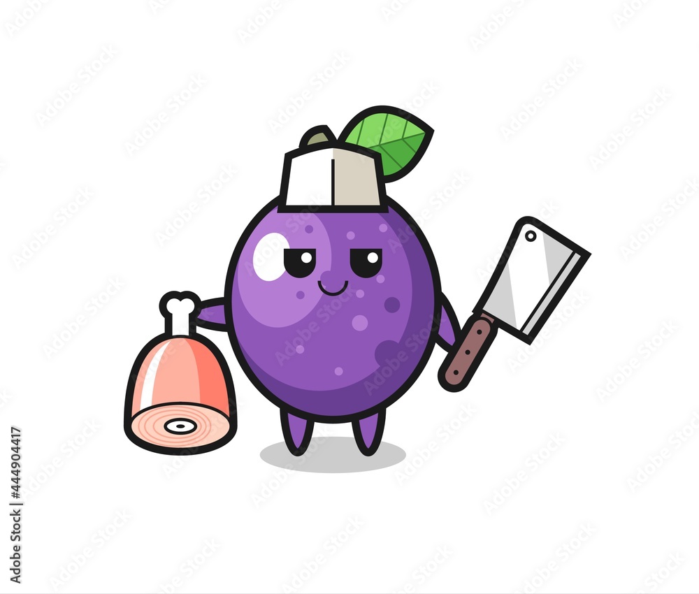 Illustration of passion fruit character as a butcher Illustration of passion fruit character as a butcher