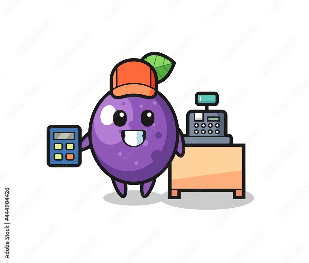 Illustration of passion fruit character as a cashier