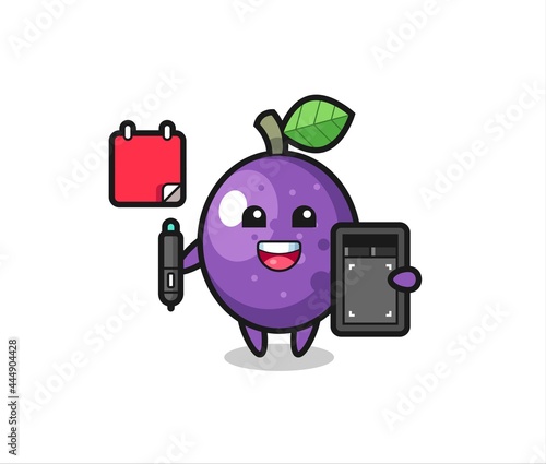 Illustration of passion fruit mascot as a graphic designer