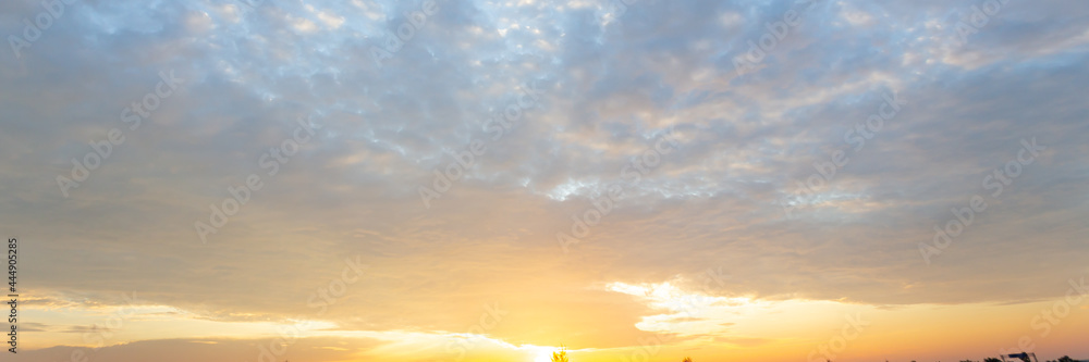 Sun light  sky  panorama  of heaven sunset background, World environment day concept,
Abstract amazing Scene of  Colorful sunset, In the twilight golden atmosphere ,
wide angle shot Panorama shot view
