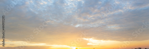 Sun light  sky  panorama  of heaven sunset background, World environment day concept, Abstract amazing Scene of  Colorful sunset, In the twilight golden atmosphere , wide angle shot Panorama shot view © ruslee