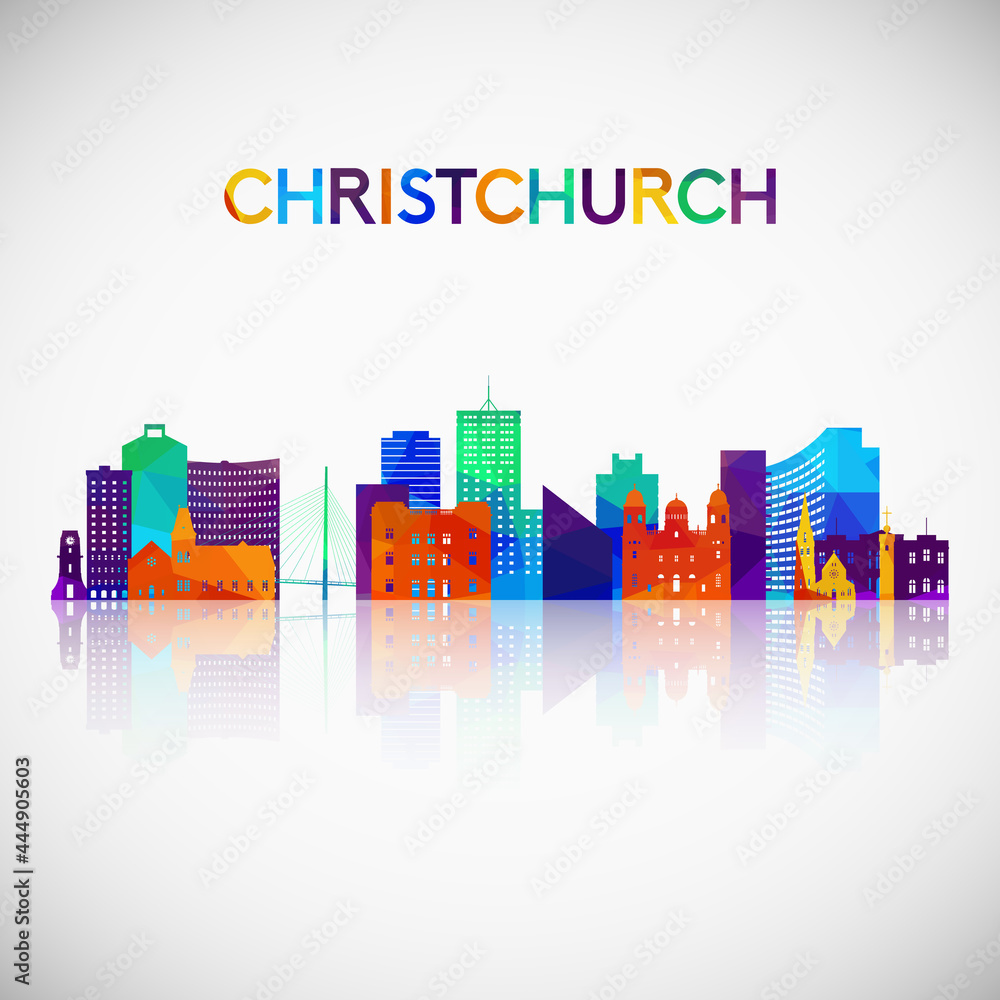 Christchurch skyline silhouette in colorful geometric style. Symbol for your design. Vector illustration.